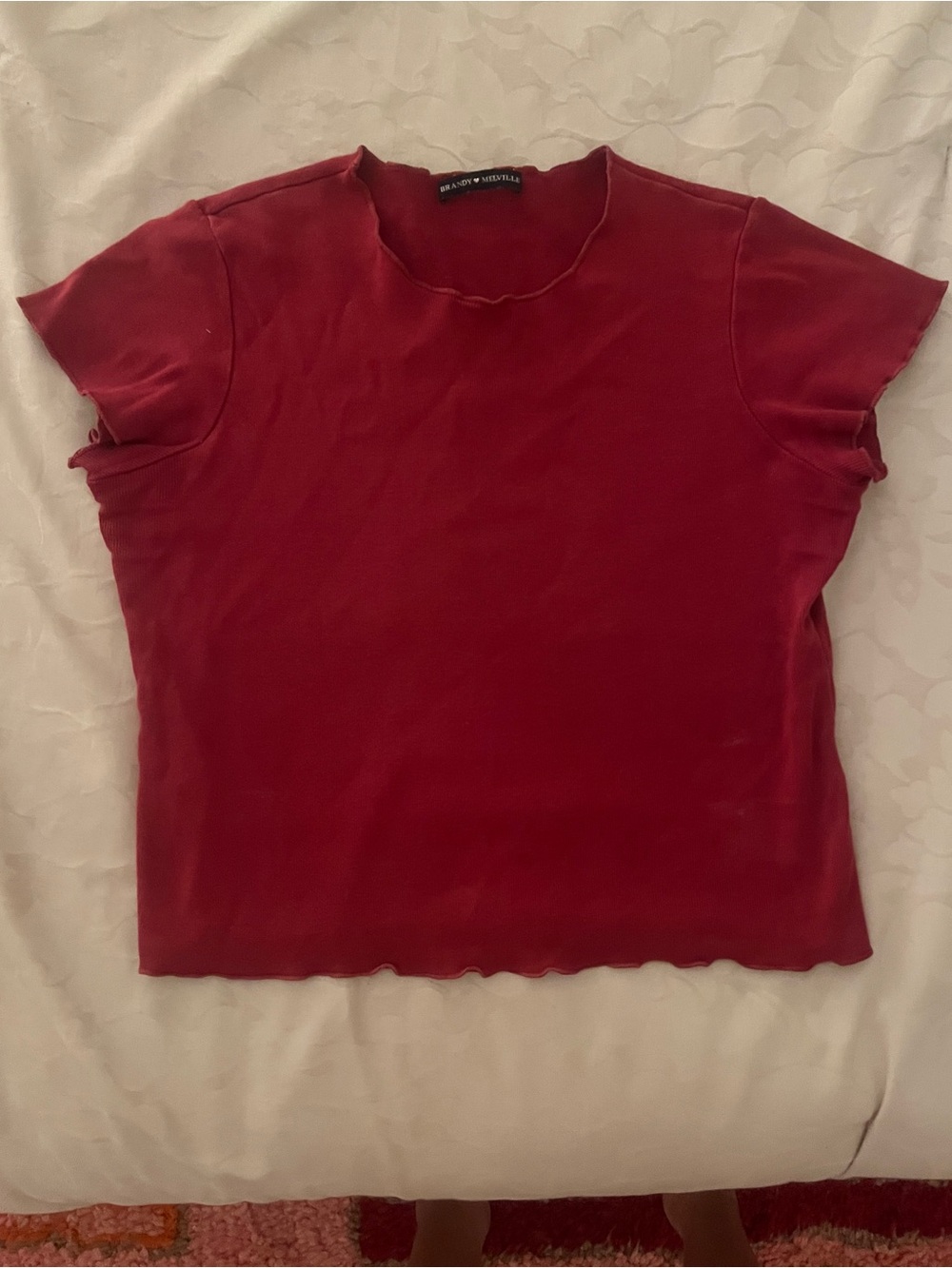 Brandy Melville cropped red tshirt with lettuce hem